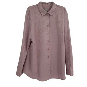 Chicos Satin Paisley Print Blouse with Button Cuff Sleeves Size 2 (L) mauve